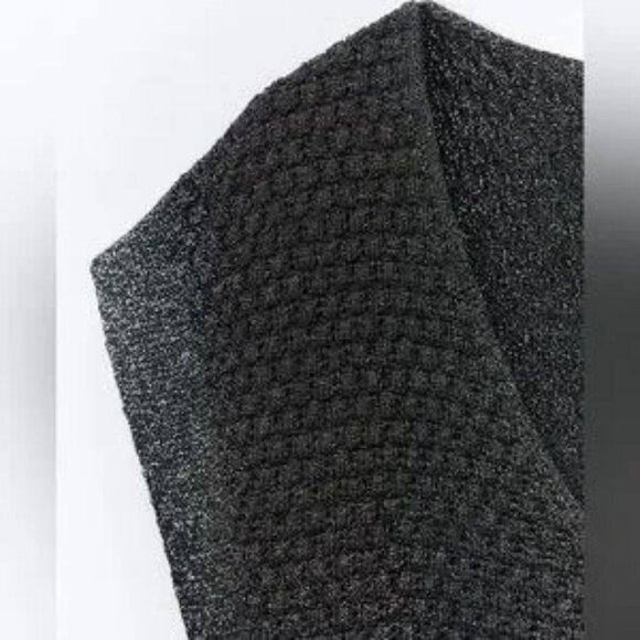 Women's Zara Knit Midi Metallic Black Silver V-Neck Dress Fringe Bottom Size S - Picture 5 of 14